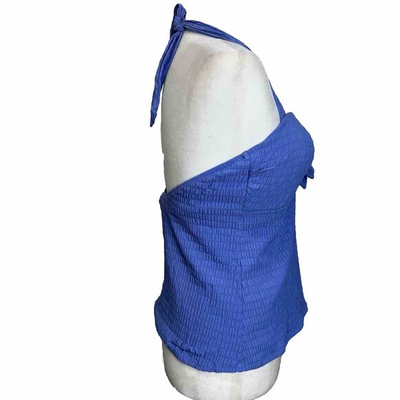 Jessica Simpson Shadow Smocked Push-up Swim Halter Tankini Top Blue Size Large - Picture 4 of 11